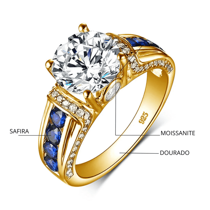 Anel Feminino em Prata com Pedra Principal de Moissanite