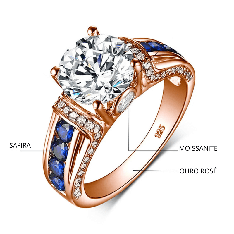 Anel Feminino em Prata com Pedra Principal de Moissanite