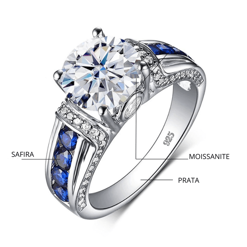 Anel Feminino em Prata com Pedra Principal de Moissanite