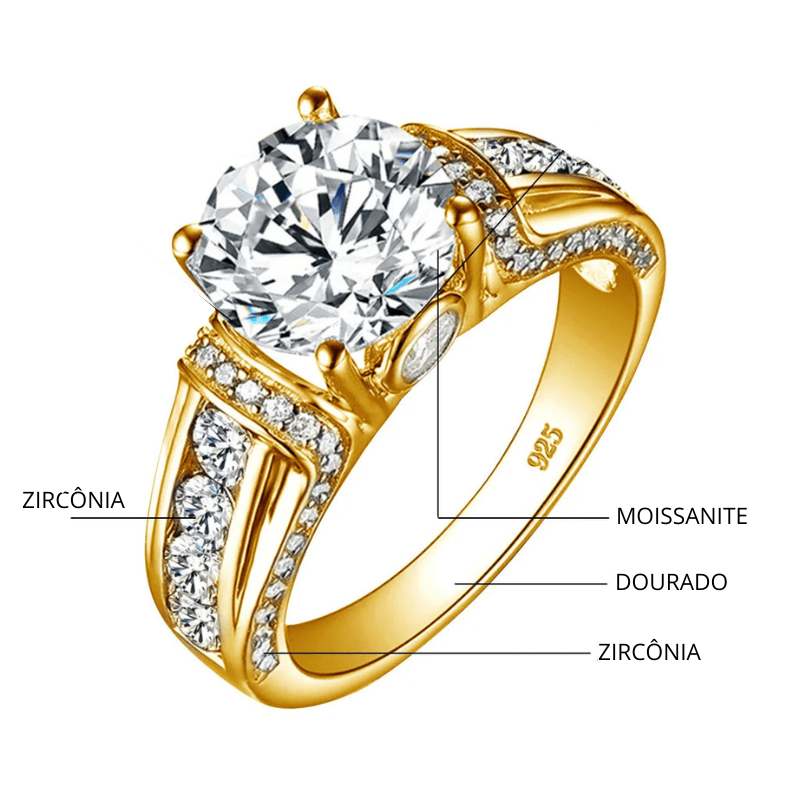 Anel Feminino em Prata com Pedra Principal de Moissanite