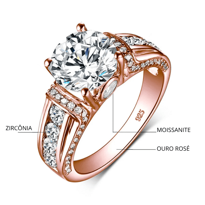 Anel Feminino em Prata com Pedra Principal de Moissanite