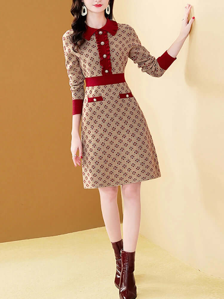 Vestido Modelo Coreano Malha Tweed - Outono Inverno