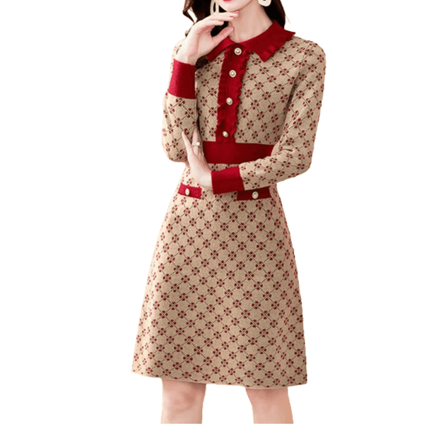 Vestido Modelo Coreano Malha Tweed - Outono Inverno