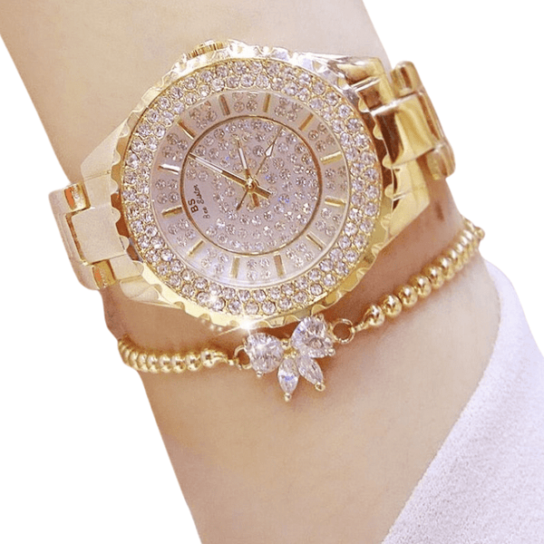 Relógio de Pulso Feminino Dourado Com Strass - Quartzo