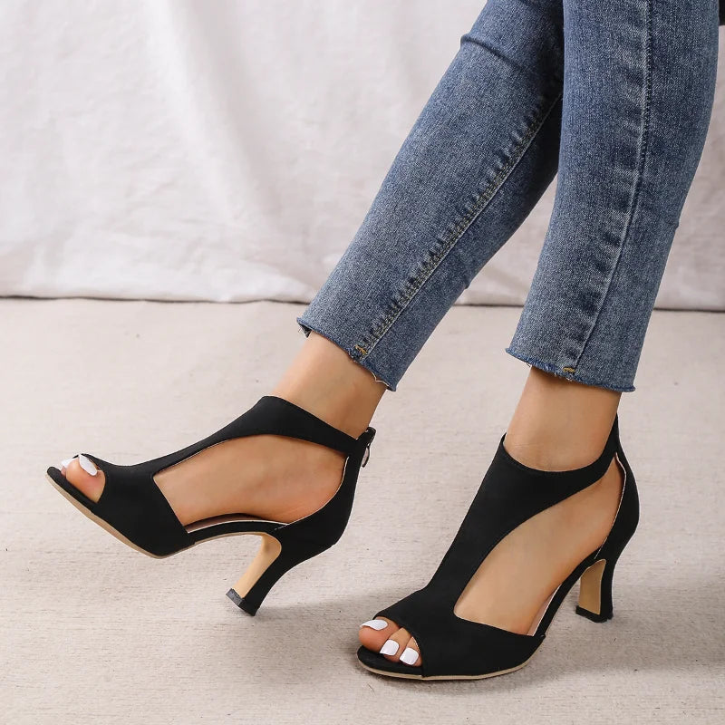 Sandália Feminina Peep Toe Com Zíper Traseiro