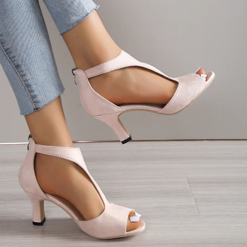 Sandália Feminina Peep Toe Com Zíper Traseiro