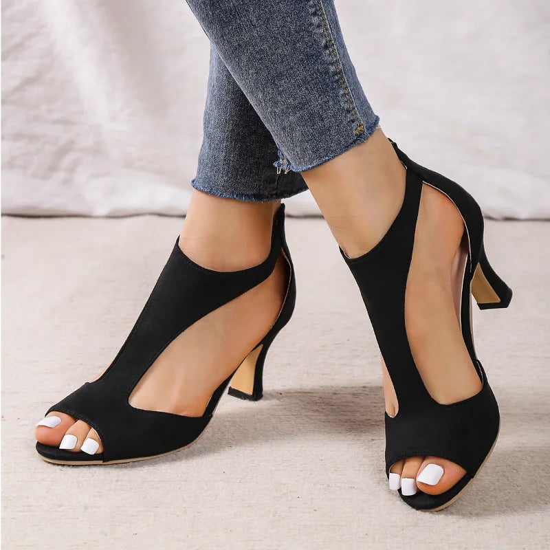 Sandália Feminina Peep Toe Com Zíper Traseiro