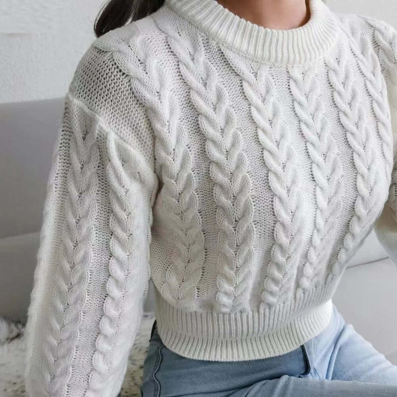 Suéter Feminino em Tricot Trançado Manga Longa