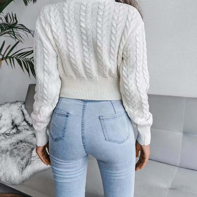 Suéter Feminino em Tricot Trançado Manga Longa