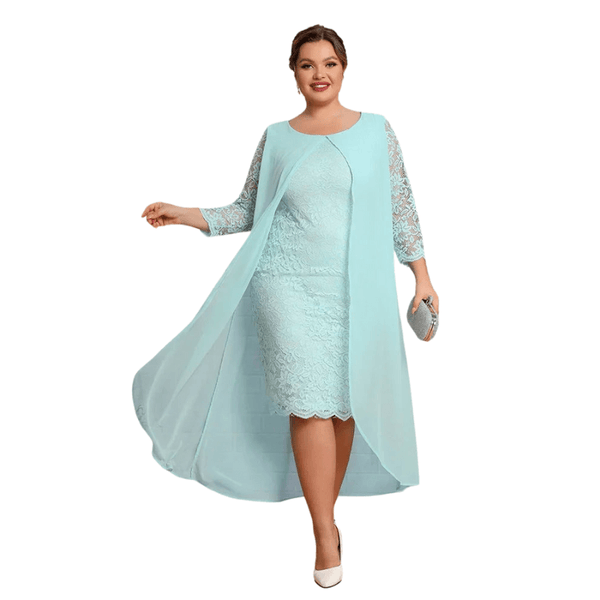 Vestido Elegante Com Capa em Chiffon - Plus Size