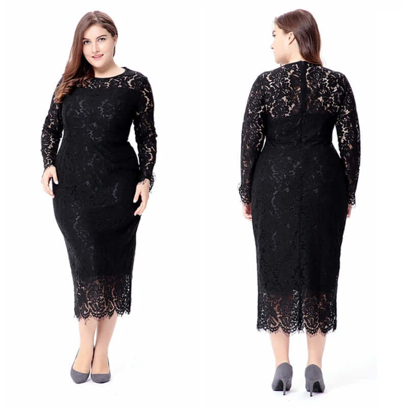 Vestido de Festa Com Detalhes em Renda - Plus Size