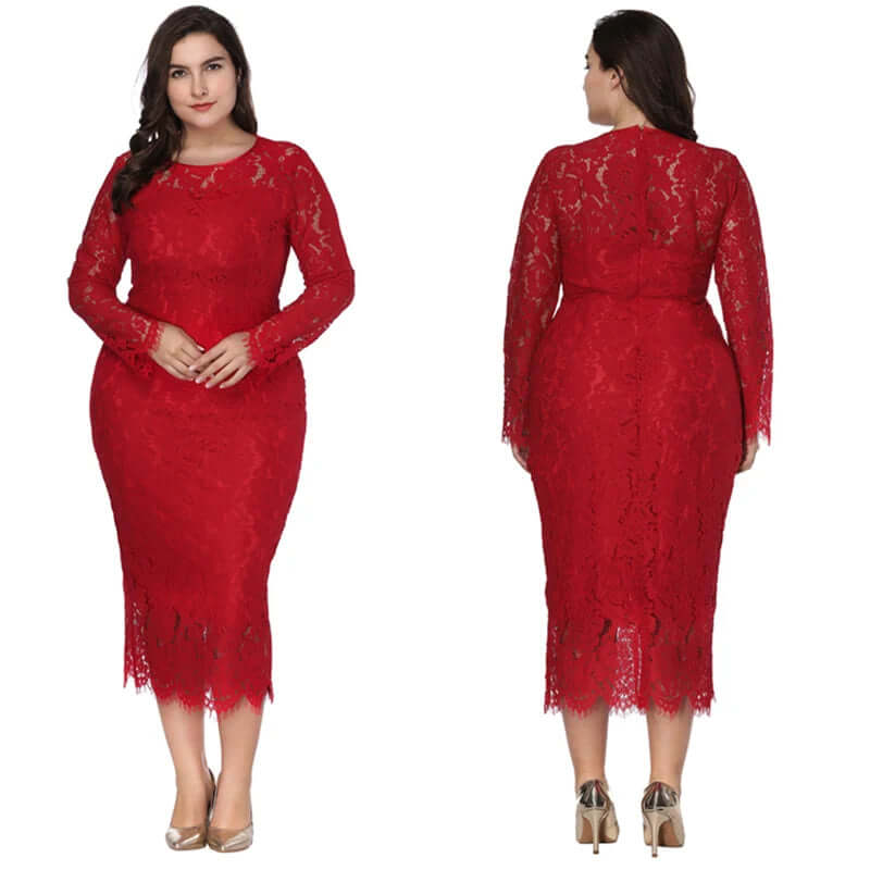 Vestido de Festa Com Detalhes em Renda - Plus Size