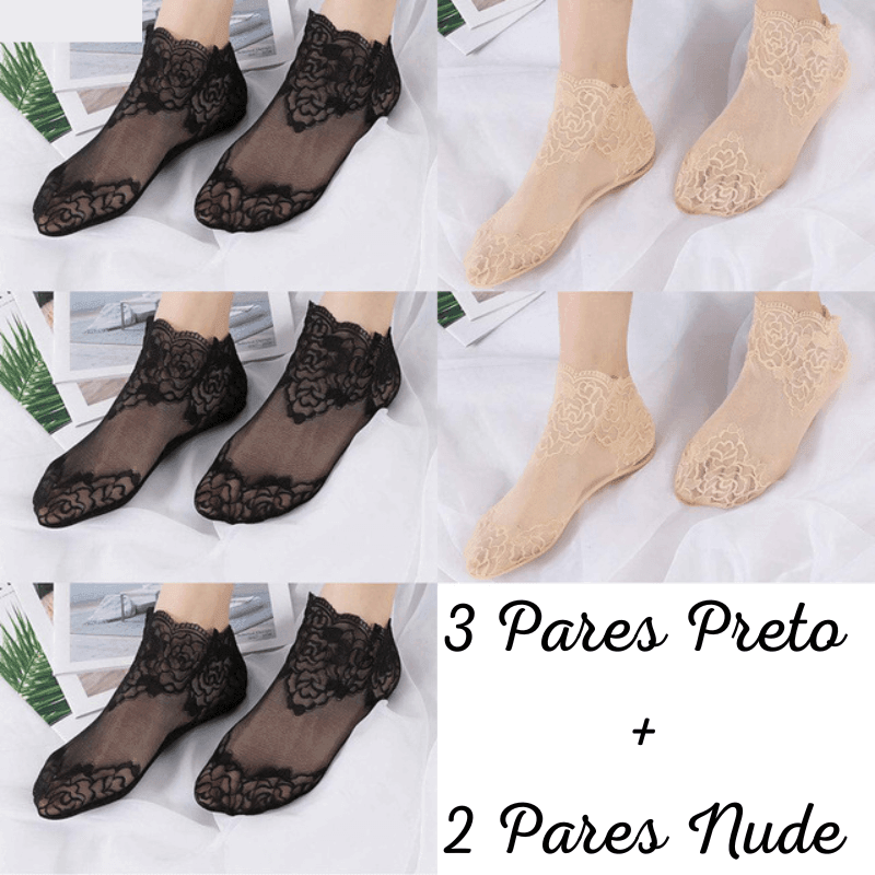 Kit Meias de Renda Comfort Beauty™ Compre 3 Leve 5 - Helena Bela